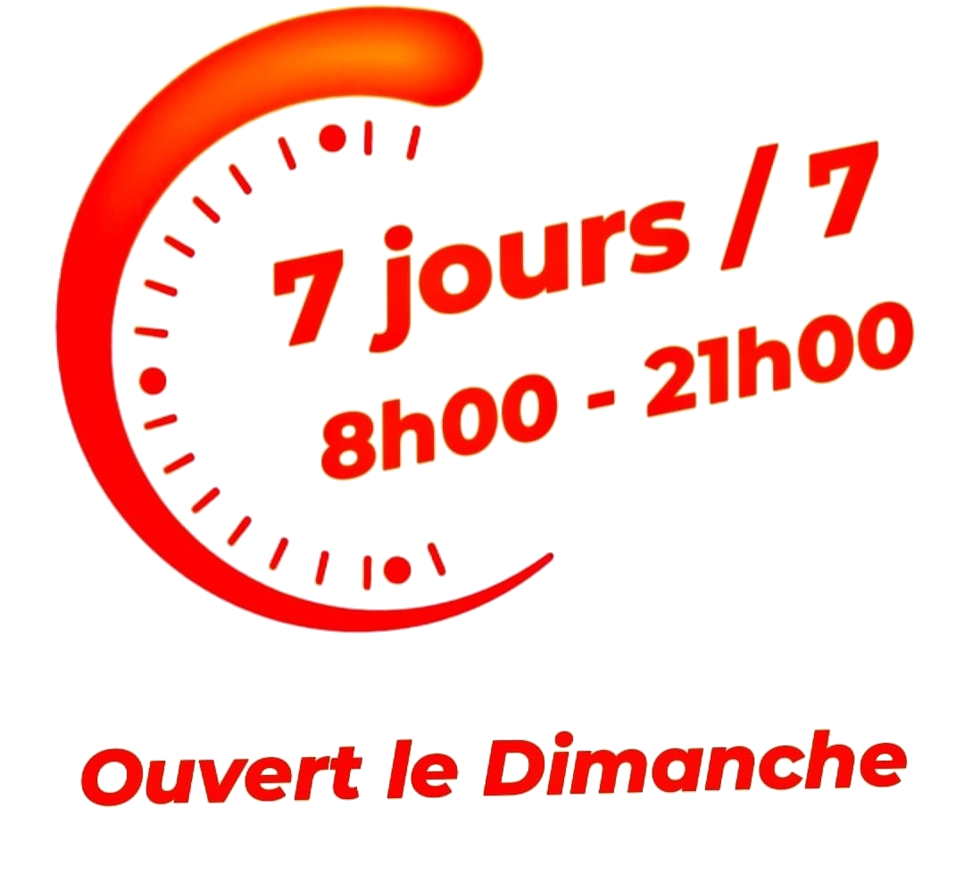 Ouvert 7 jours/7 de 8h00 à 21h00